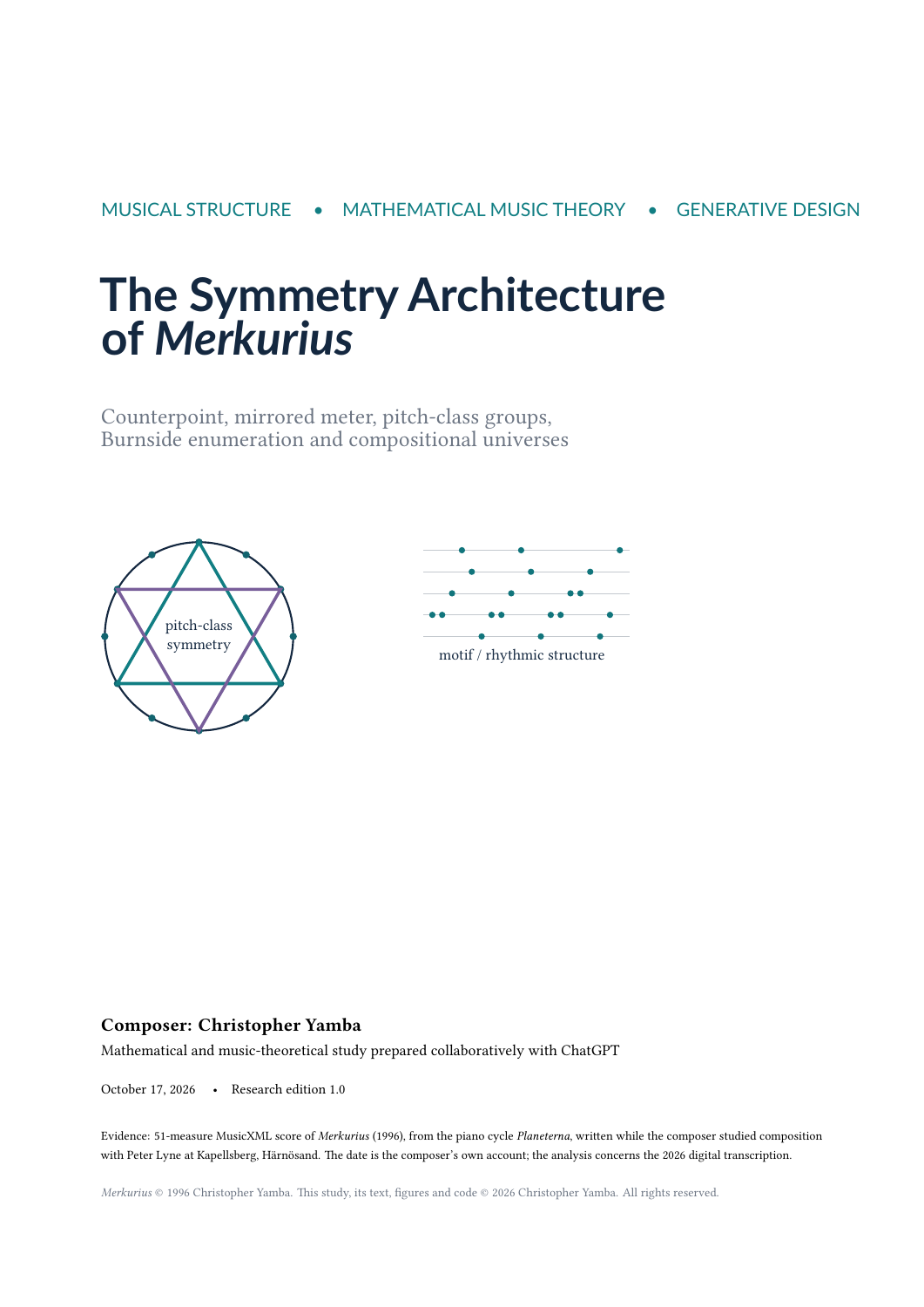 The Symmetry Architecture of Merkurius, original page 1 of 17. Text transcript follows below.